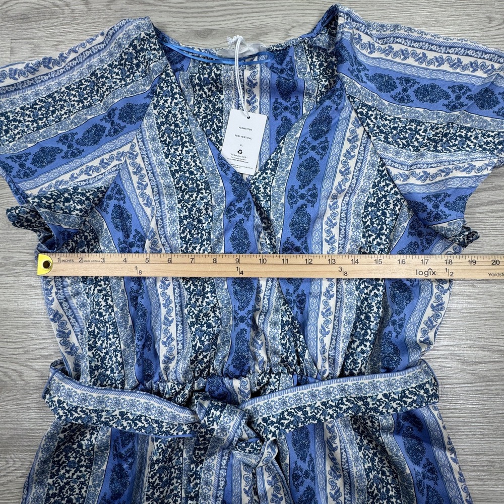 Lucky Brand Women Dress Peri Vertical Blue XL NWT Paisley Tiered Midi - Picture 4 of 9